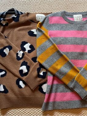 Brodie Cashmere Grey, Pink & Mustard Striped Crewneck